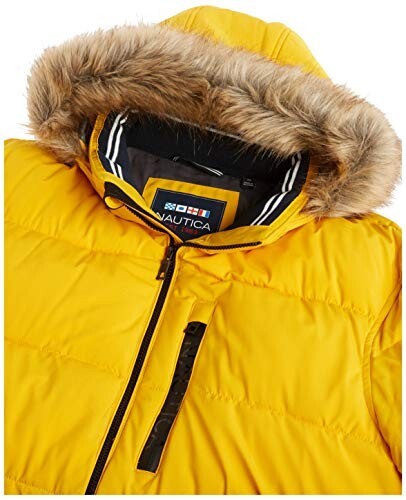 BNWT Nautica Men's Puffer Jacket Fur Hood BRIGHT WHITE* MEDIUM Low PRICE LOOK! - Picture 10 of 12