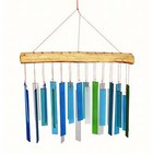 DEEP BLUE SEA GLASS WIND CHIME - GLASS & DRIFT WOOD WIND CHIME