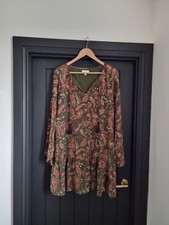 Apricot Green Paisley Ruffle Chiffon Mini Dress Size UK 12