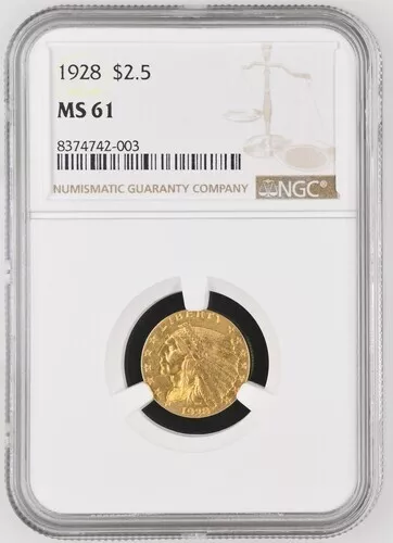 1928 $2.50 Indian Head Gold Quarter Eagle NGC MS61