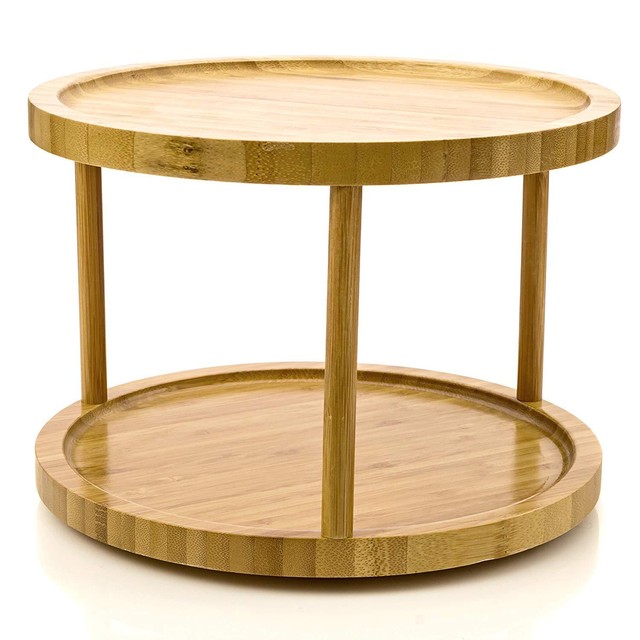 Jackcubedesign 360 Rotating Lazy Susan Bamboo Spice Jar Rack