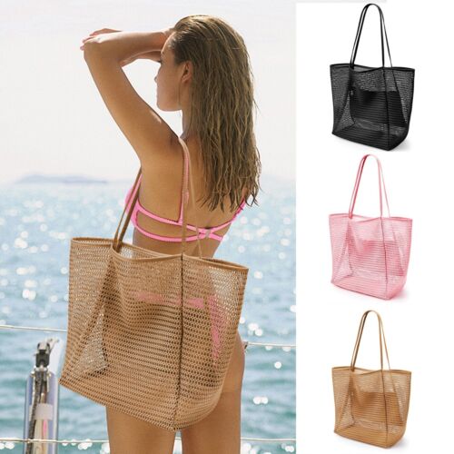 Casual Tote Bag Large Mesh Beach Friendly Picnic Vacation Shoulder Bag w/Pockets