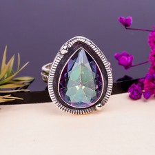 Rainbow Mystic Topaz 925 Sterling Silver Ring Handmade Jewelry Gift For Her.