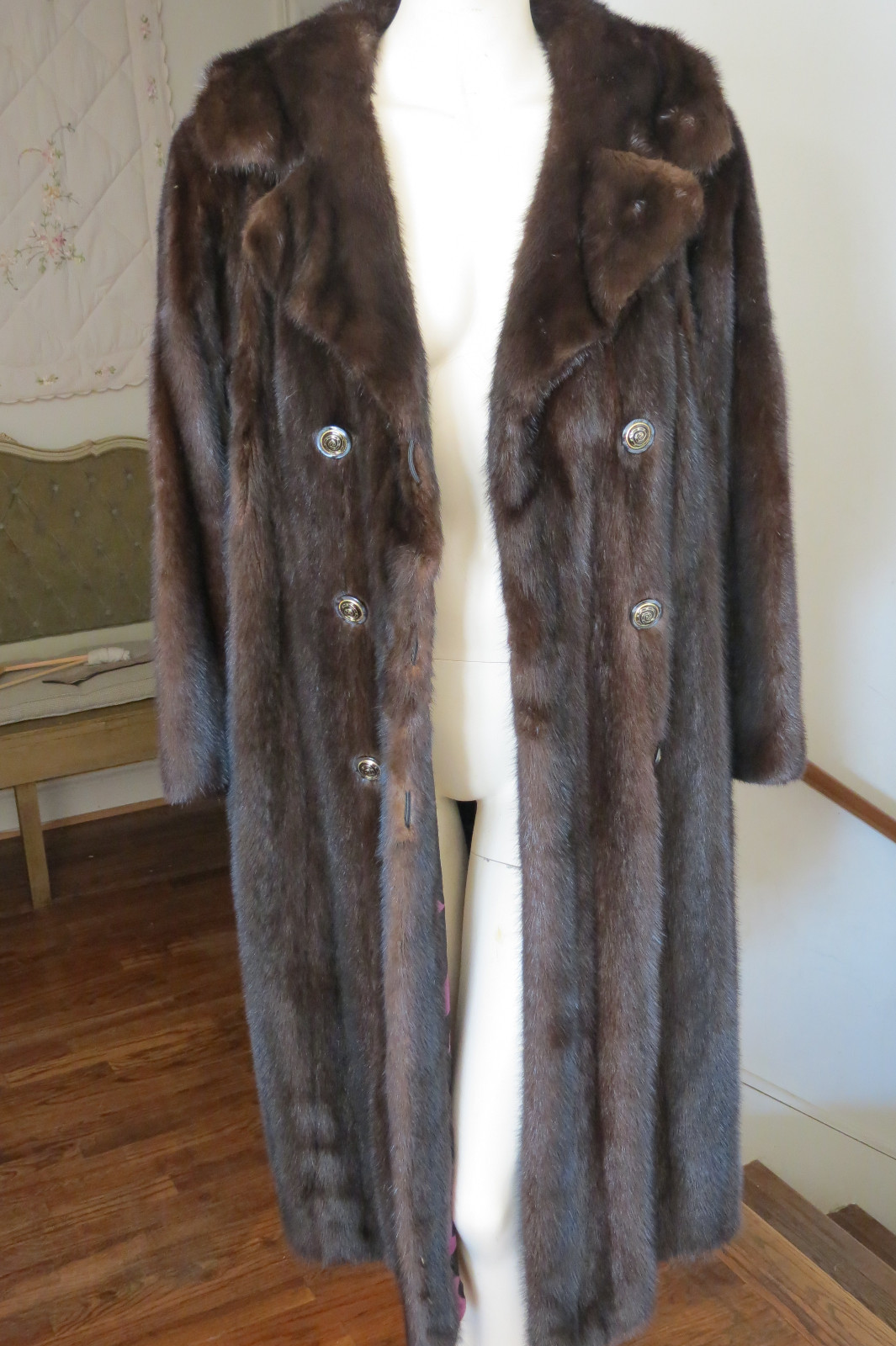 Designer Neiman Marcus Sable Black hue Full length Mink Fur Coat Jacket S-M 0-8 image 6