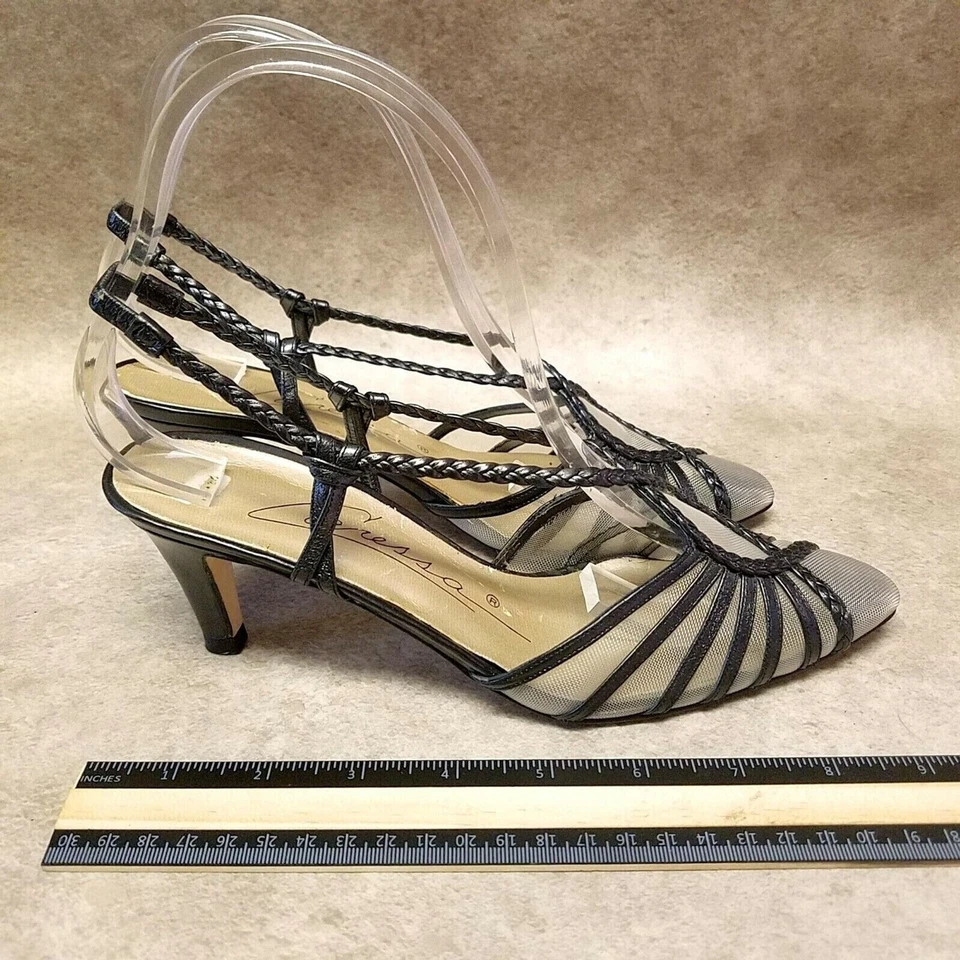 Tacones Caressa para mujer talla 6,5 de cuero negro sin cordones de 2" Foto 4 de 4