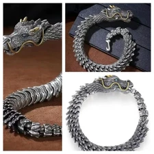 Viking Dragon Mens Bracelet Stainless Steel Scale Chain Cuff Bangle Punk Jewelry