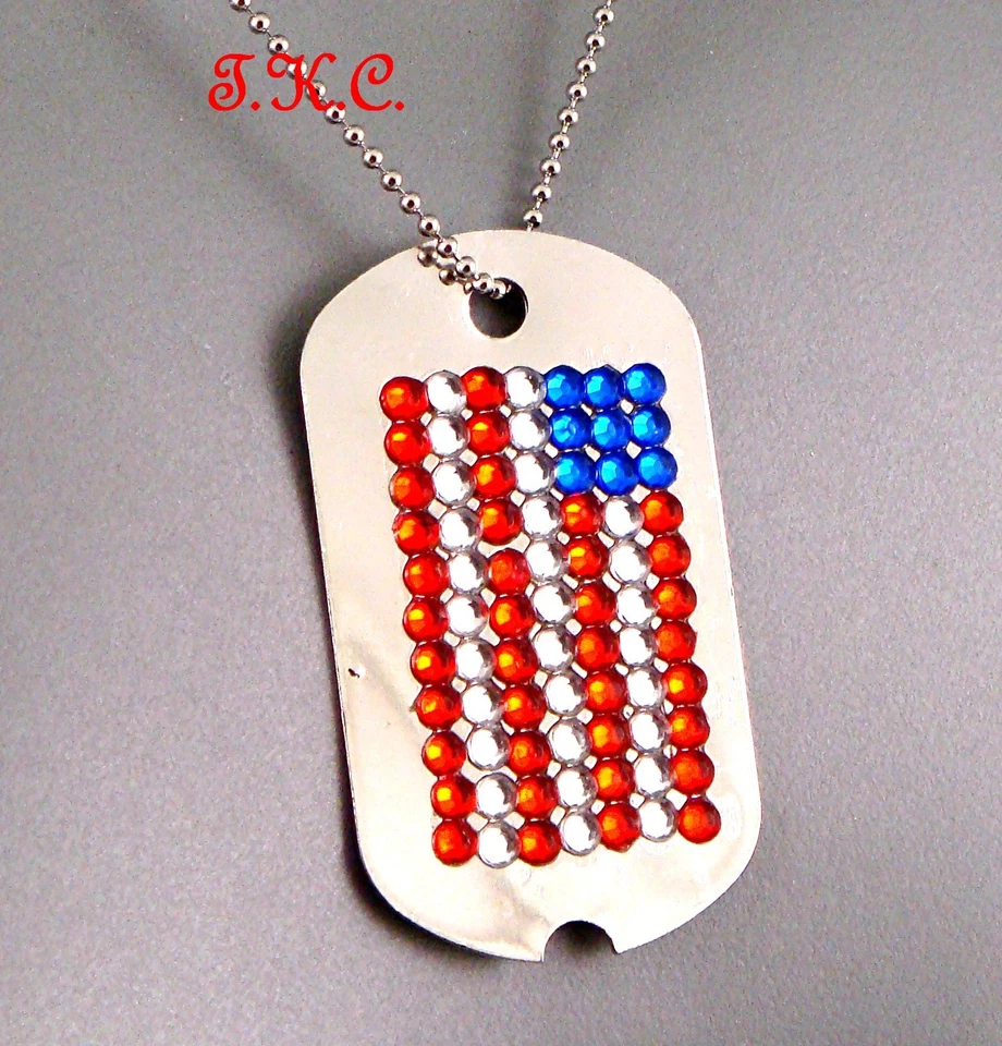 Collar Patriot Rojo Azul Estrás Bandera de Estados Unidos Estrella Bandera Estilo Militar Perro Etiqueta Foto 2 de 4