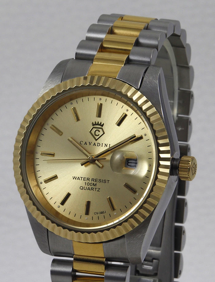 LEONARDO CAVADINI Herrenuhr massiv Edelstahl bicolor Lupe Schraubkrone CV-332J - Bild 4 von 4