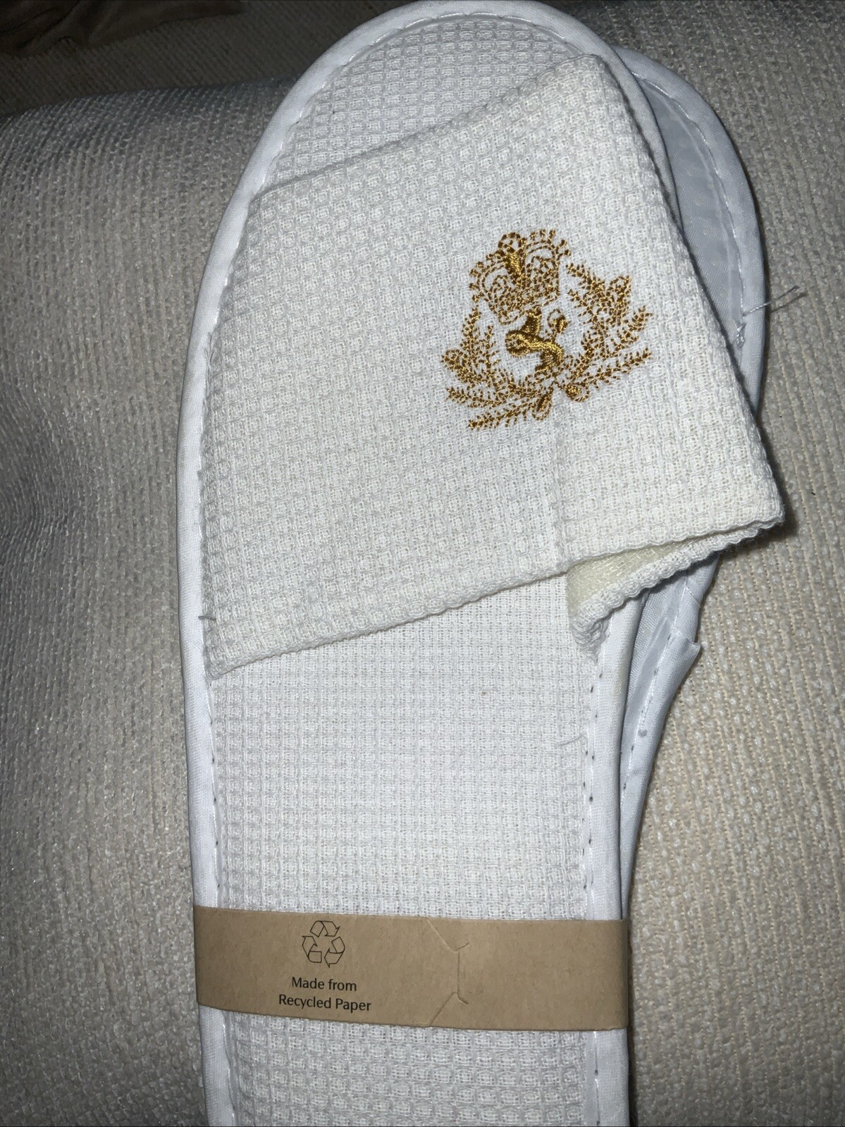 PANTOFOLA D’ORO CUNARD G LOGO WHITE WAFFLE COTTON SLIPPERS FOR YOUR COMFORT NEW