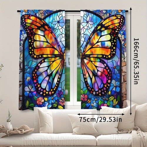 2Pcs Modern Butterfly Stained Glass Curtains Window Drapes for Living Room - Picture 10 of 39