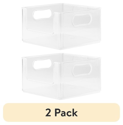 (2 pack) H&E Open Front Bin Clear Plastic Modular Storage System Organizer 10in