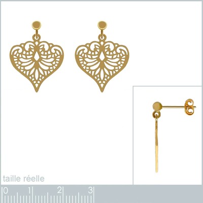 Boucles D'oreilles Pendantes Cœur Ajouré Plaqué Or 18 Carats - Pour Femme - Neuves Avec étiquettes