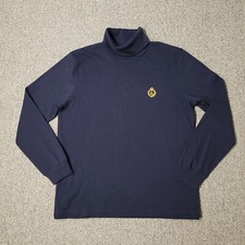Vintage Ralph Lauren LRL Womens Medium Turtleneck Sweater Navy Crested Logo EUC