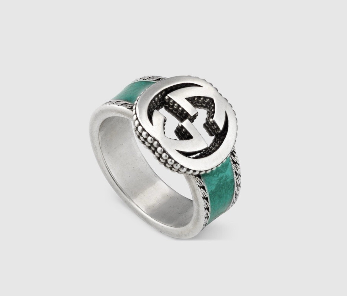 【GUCCI】Interlocking G Logo Enamel Band Ring TURQUOISE Gucci Interlocking G Turquoise Enamel Ring 14mm AG925 | eBay
