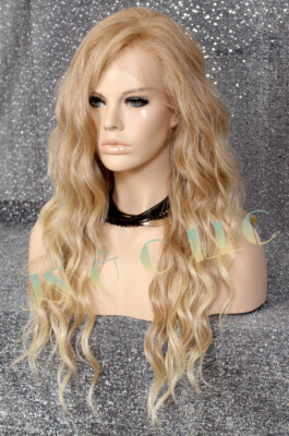 FREE PART Human Hair Blend Full Lace Front Wig Wavy Blonde  display picture 3