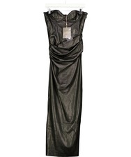 House of CB Juliana Black Vegan Leather Midi Dress UK S