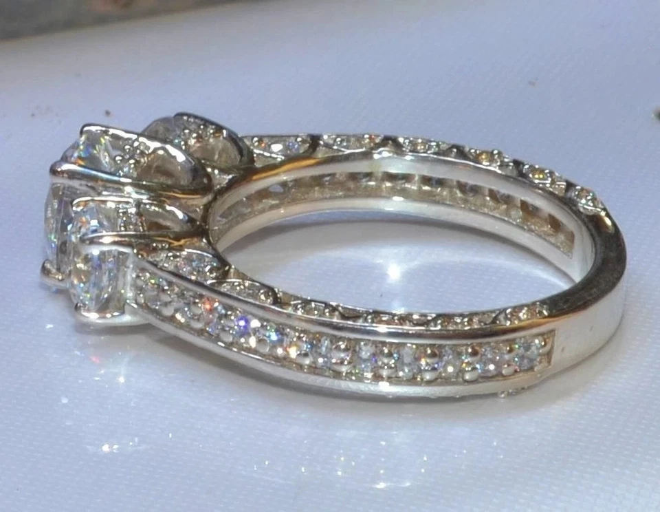 3 CT Round Cut Lab Created Diamond Anniversary Engagement 14K White Gold FN Ring - Image 3 of 4