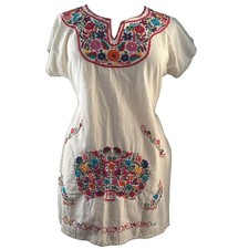 Mexican Dress/ Tunic Hand Embroidered Boho Floral Peasant Women’s L /XL  READ