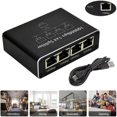 1000Mbps Ethernet Splitter Adapter RJ45 Kabel LAN Netzwerk Internet 1 IN 4 Out