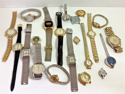 Vintage Lot of 21 Timex Mix Electric / Mechanical Watches for Parts Repair READ