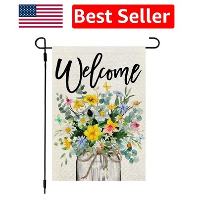 12x18 Inch Double-Sided Burlap Garden Flag with Blooming Flowers & Mason Jar