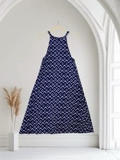 LOFT Women’s Blue Print Halter Dress Size XS Fit & Flare Swing Jersey Stretch