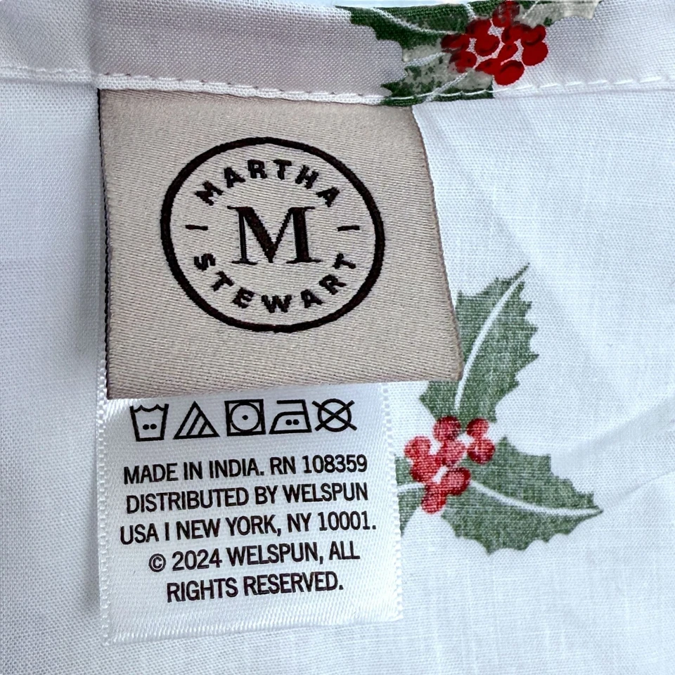 Sábana plana Martha Stewart Holly Berry tamaño completo 100 % algodón ropa de cama de Navidad Foto 3 de 4