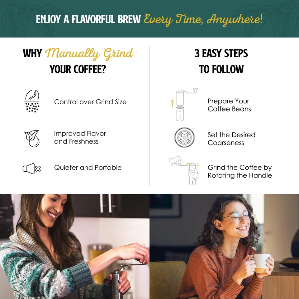 Manual Coffee Grinder - 18 Settings, Portable Burr for Camping, Travel, Espresso - Image 3 of 4