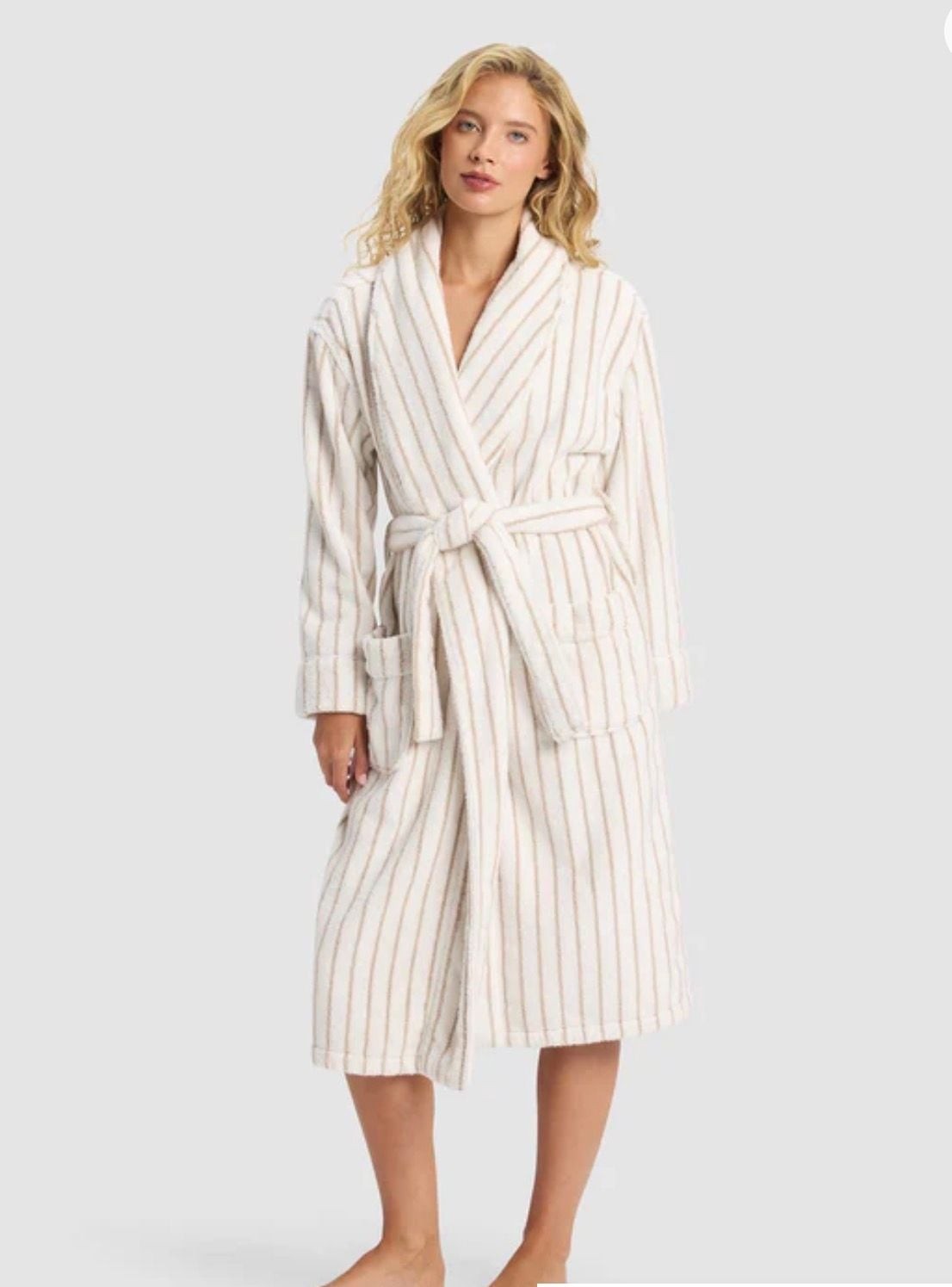Cozy Earth Striped Luxe Bath Robe Sand/Seashell Size XL