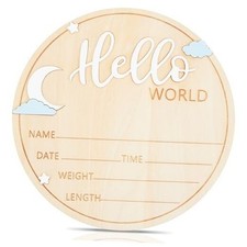 Wooden Hello World Newborn Sign, 5.9 Inch Baby Birth Announcement Board Pink