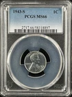 1943-S  1C  Lincoln Wheat One Cent  PCGS MS66  58318897