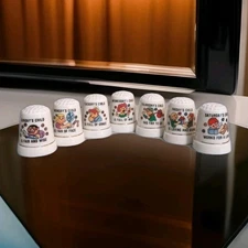 Vintage Porcelain Sewing Thimbles Sunday's Child Full Collection Lot of 7 Day's 