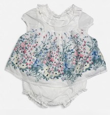 Janie and Jack Girls 2-Piece Floral Dress Bloomers 12-18M White Bow NWT
