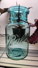Vintage Ball Ideal Blue Glass Lid Wire Top 1910 - 1923 Quart Mason Jar # 1