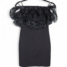 Zara Mini Dress Off Shoulder Ruffle Polka Dot Party Cocktail Black Size S