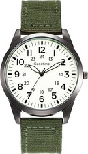 Military Style Analog Quartz Watch Luminous Dial Nylon Band 30M Water Resist