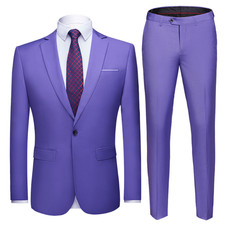 2PC Suit Men's One Button Slim Suit Coat Blazers Trousers Business Dress Wedding