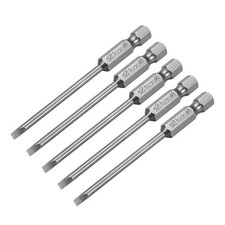 5 x 3mm Slotted Tip Magnetic Flat Head Screwdriver Bits 1/4" Hex Shank 3" S2