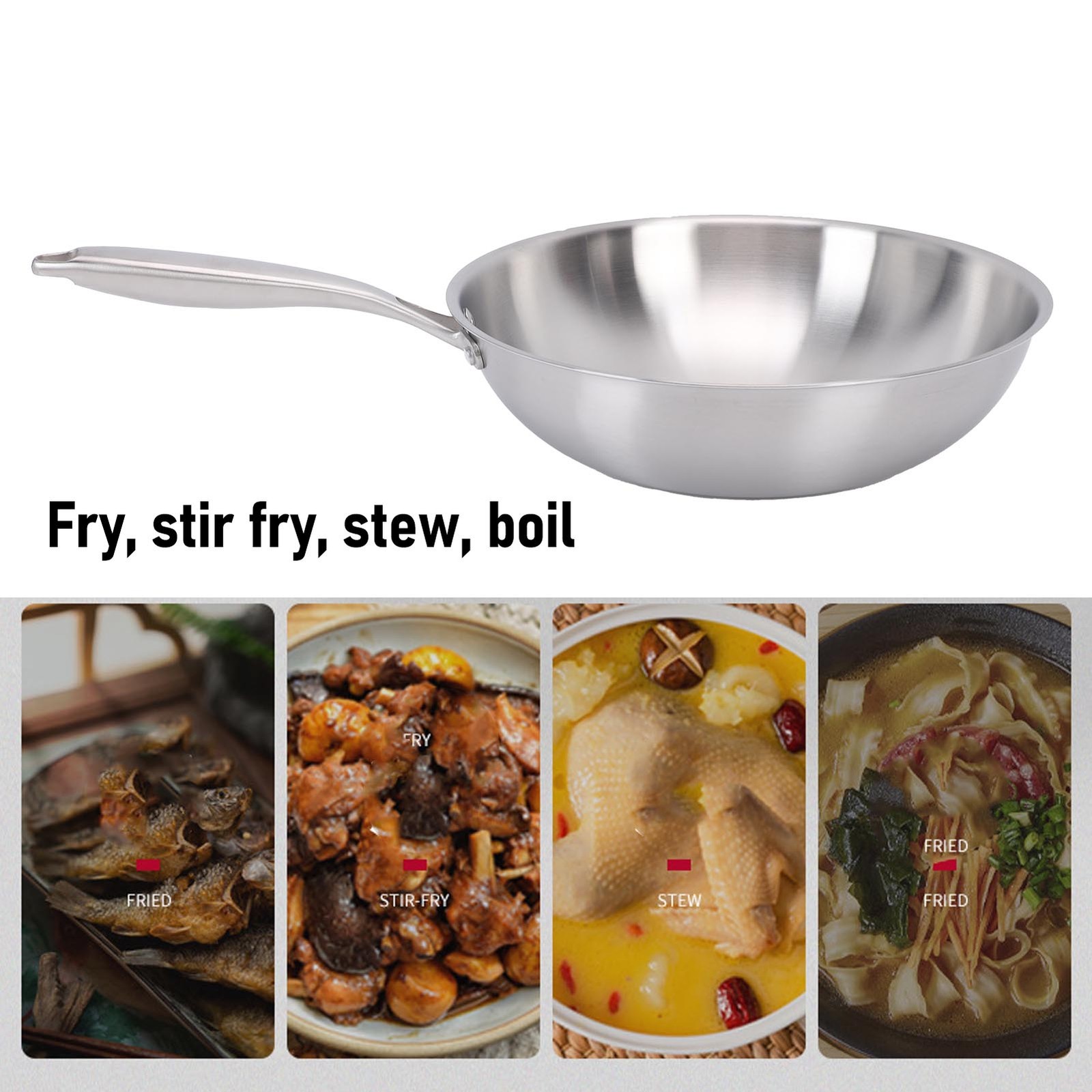 Wok With Handle 304 Stainless Steel Nonstick Stir Fry Pan Wok Cookware For I AM9