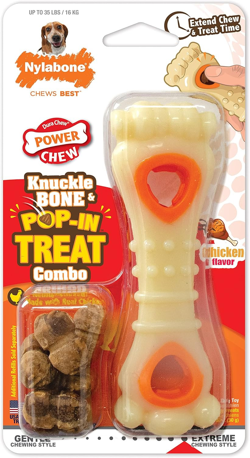 Nylabone Knuckle Bone Pop-In Treat Toy Power Chew Toy for Dogs, Interactive Trea
