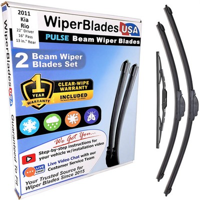 Wiper Blades For 2011 Kia Rio 1yr Warranty Set/3 w/Rear Beam Windshield Wipers