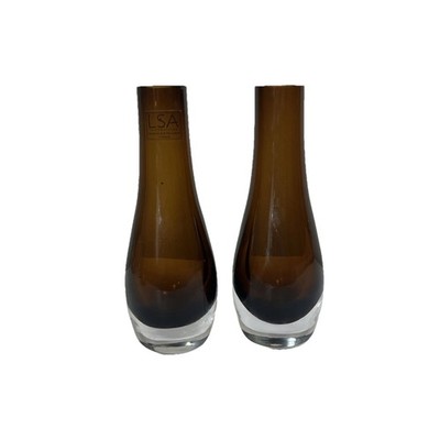 Two LSA International Bud Vases  Poland  Brown 6.5'' Tall  Polish Art Glass MINT
