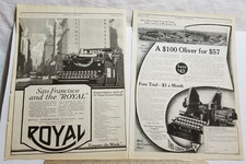 1919 Print Ads TWO TYPEWRITER ADS Royal & Oliver SAN FRANCISCO LESLIE'S B5