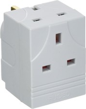 3 WAY MAINS SOCKET ADAPTOR MULTI PLUG FUSED ADAPTER UK THREE WAY 240V 13A P&P