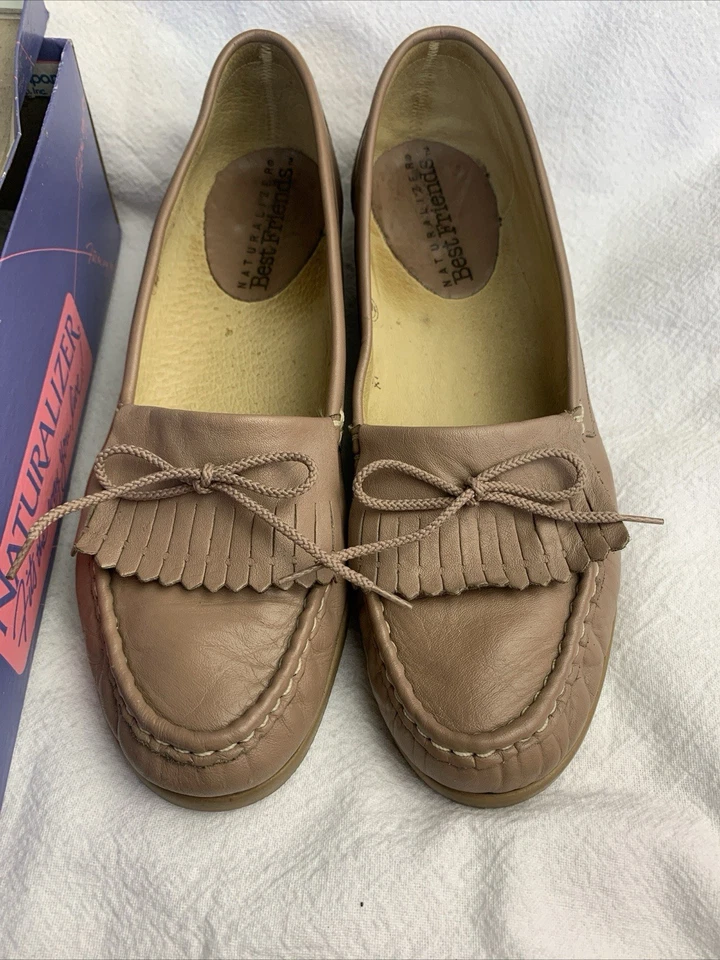 Mocasines naturalizadores vintage años 70 para mujer con caja talla 10 - topo - flecos Foto 4 de 4