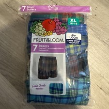 7 Pack New Tagless Plaid Fruit of the Loom Boys XL 16/18 Boxers