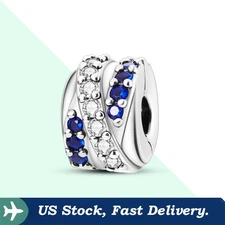 KUNSIR 925 Sterling Silver Clip Charm For Bracelet Glitter AAA CZ Clip Stopper