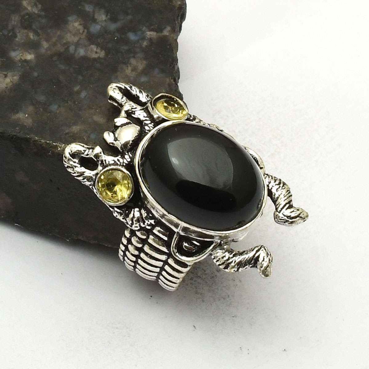 Black Onyx Citrine Gemstone Handmade Ring Jewelry Gift US Size-7.75 AR 75423