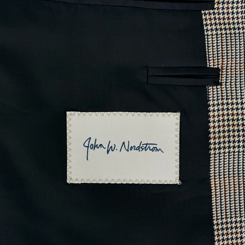 Blazer John W Nordstrom masculino esporte casaco 44R marrom Houndstooth mistura de lã de seda - Imagem 4 de 4