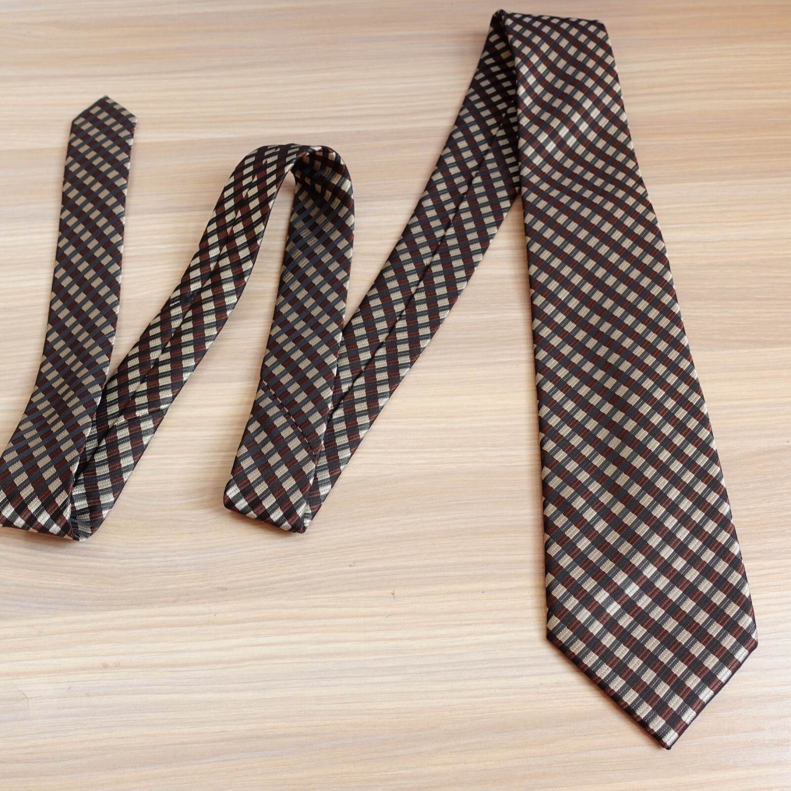 Neck Tie Mens Brown Black Plaid Solid Basic Suit … - image 4